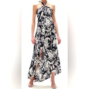 Figue Elenor Halter Maxi Dress Black White Floral Print Size‎ 8 NWT